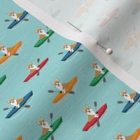 TINY - corgis in kayaks fabric cute outdoors dog fabric - blue tint