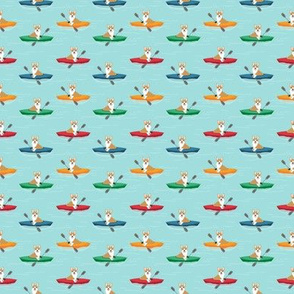 TINY - corgis in kayaks fabric cute outdoors dog fabric - blue tint