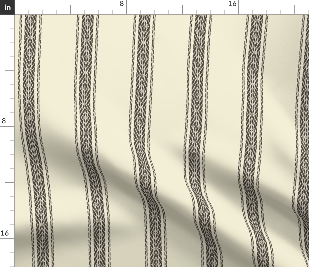 Brown on Ecru Modern French Ticking Stripe-Farmhouse on off white -Med  Feedsack - soft handed vertical  stripe  