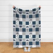wholecloth adventure - navy and light teal (blessed are the curious) patchwork fabric - woodland foxes - LAD19
