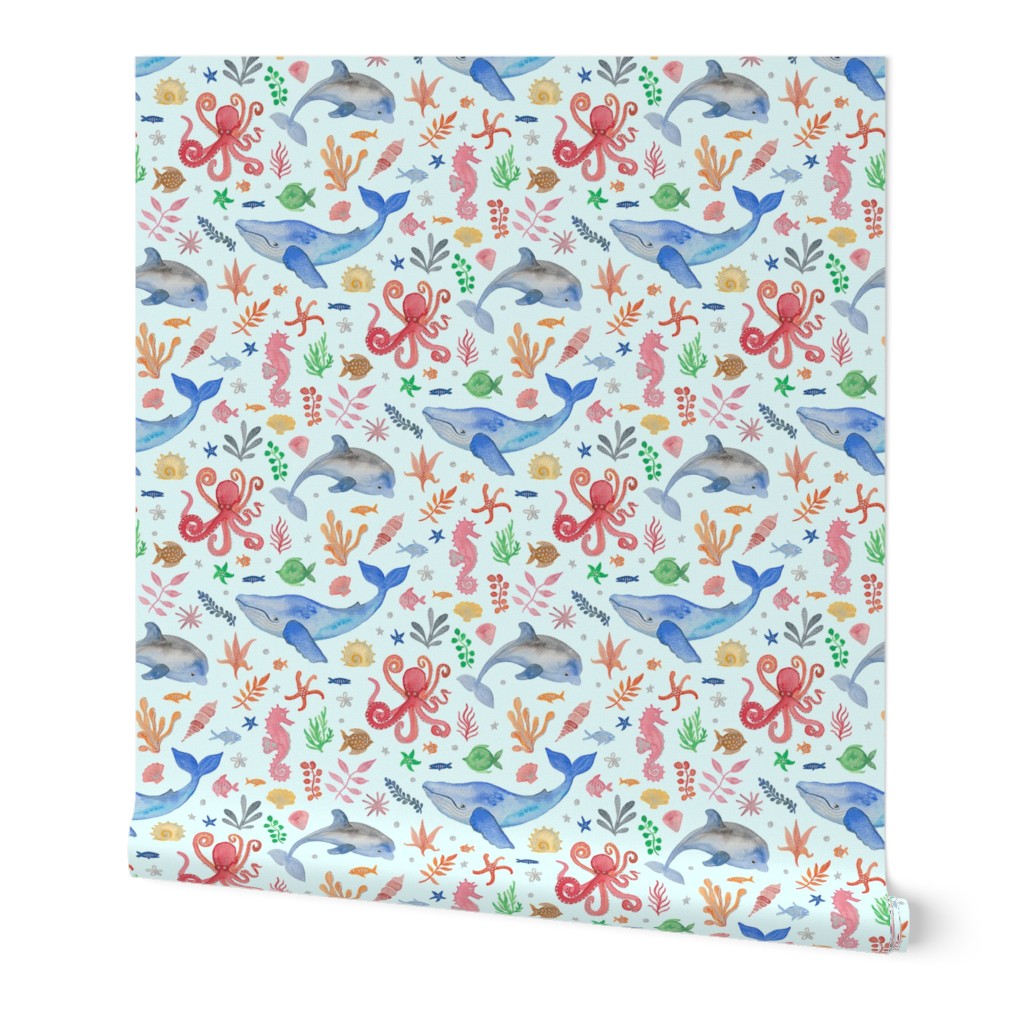 Whimsical Sea Theme Turquoise Ground (Medium Scale)