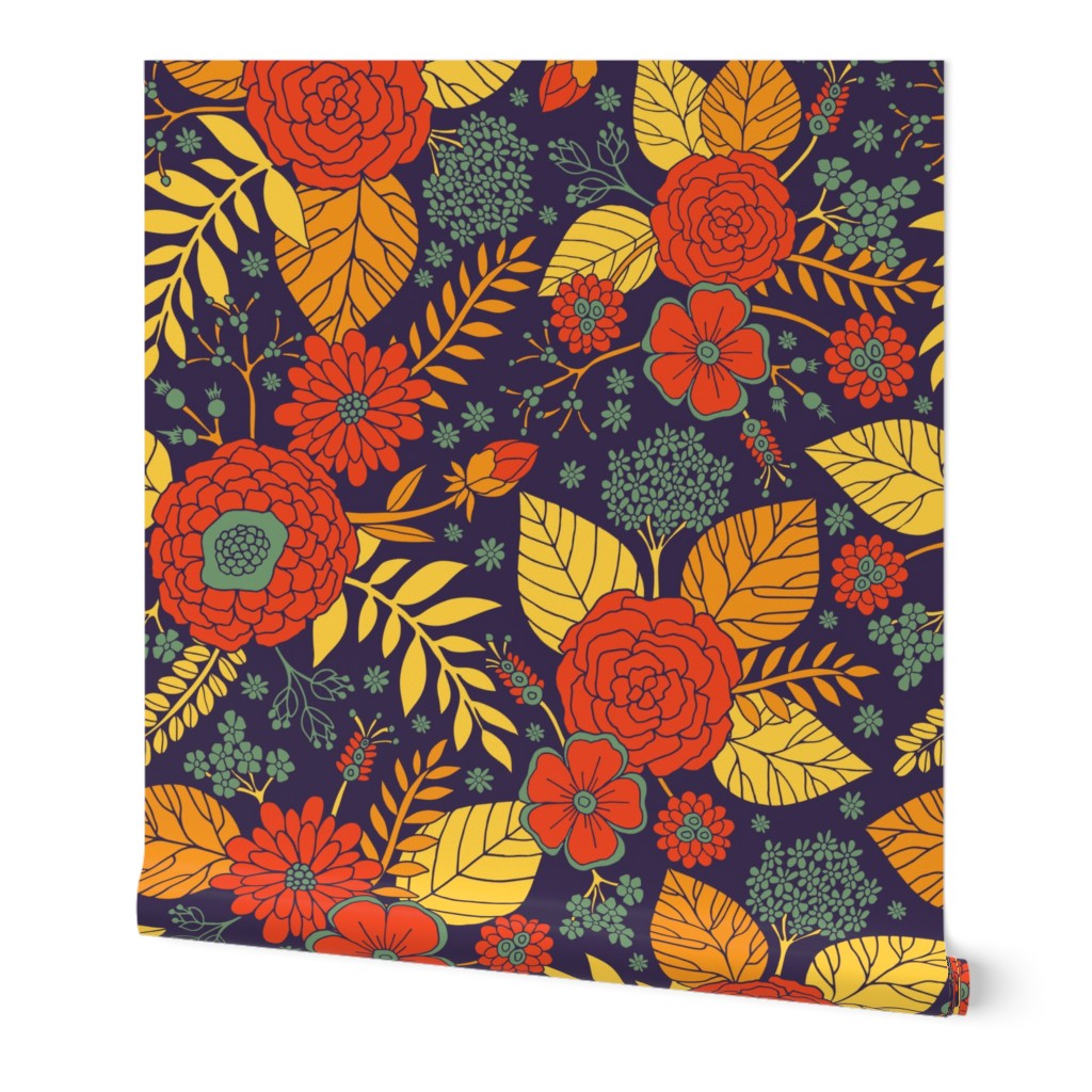 Orange, Purple, Teal & Yellow Floral Pattern