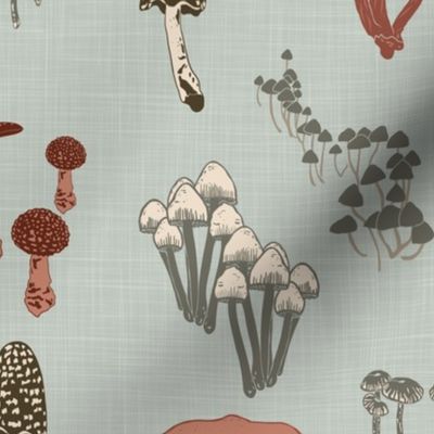 Shrooms Pink on Pool - Linen Texture