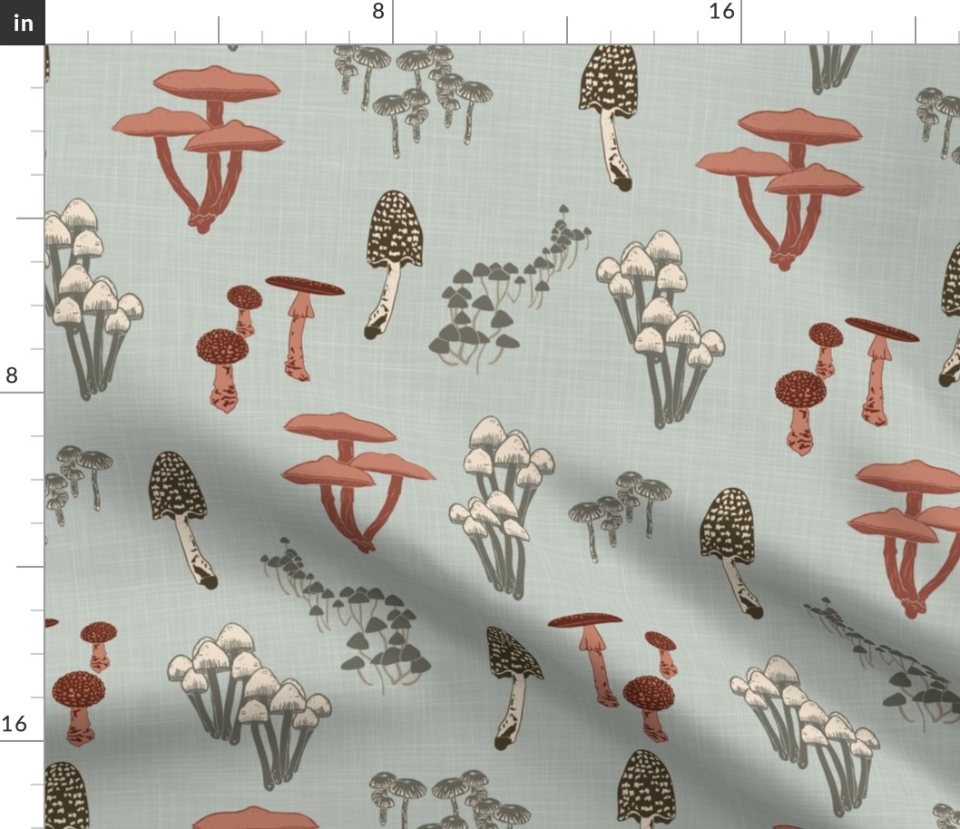 Shrooms Pink on Pool - Linen Texture