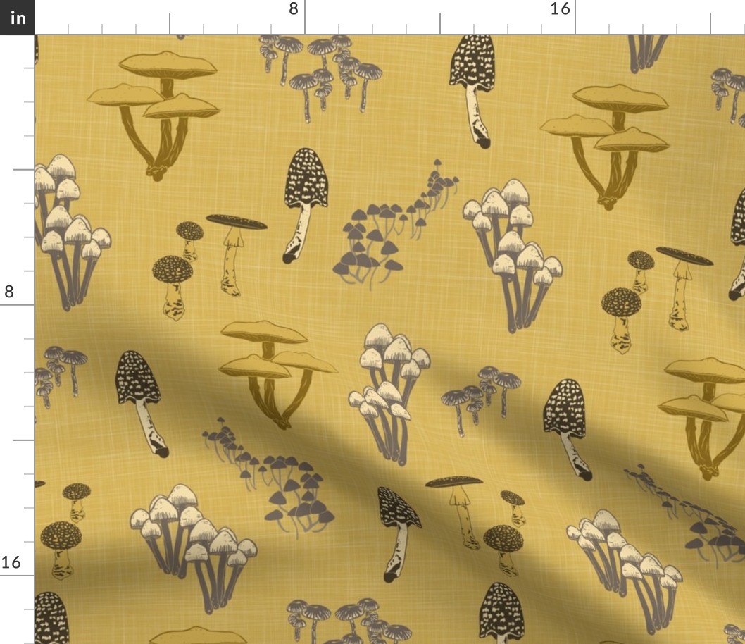 Shrooms Yellow on Curry - Linen Texture