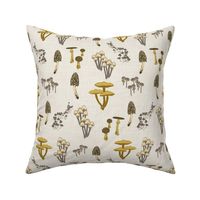 Shrooms - Yellow on Ivory - Small - Linen Texture