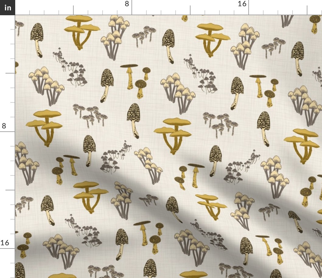 Shrooms - Yellow on Ivory - Small - Linen Texture