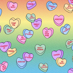 Sweet Feminist Candy Hearts, Rainbow, Horizontal Full