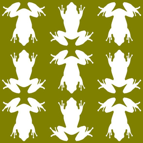 Six Inch White Frogs on Olive Green