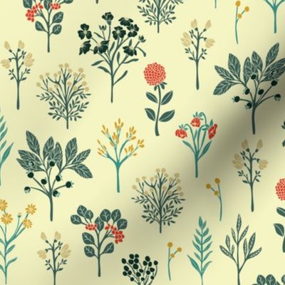 Dainty Yellow, Red, Teal & Cream Floral Pattern