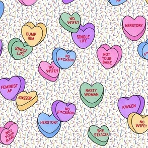 Candy Hearts for feminist Valentines, white