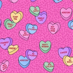 Candy Hearts for feminist Valentines, pink