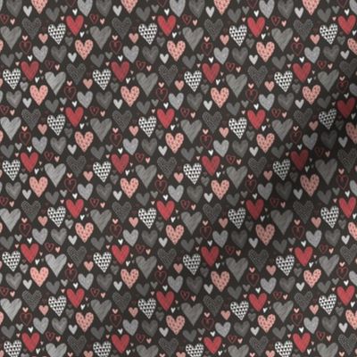 Hearts Geometric Love Valentine Red on Black Very Tiny Small