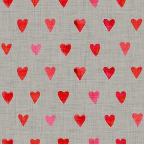 Scarlet Hearts on Cloud Gray Linen