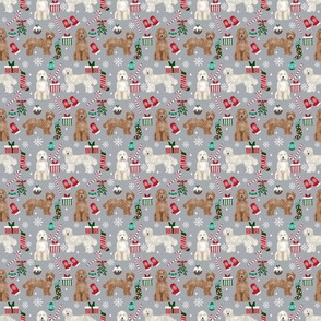 TINY - Labradoodle dog breed fabric christmas stockings pet lovers holiday grey