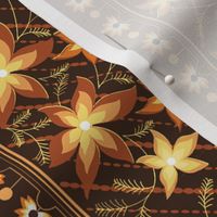 Floral pattern_double border_chocolate Brown 2c