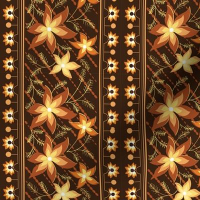 Floral pattern_double border_chocolate Brown 2c