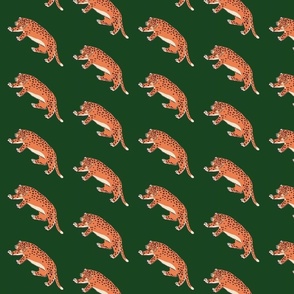 leopards in a row 4 inx3.42 in - on green background - half drop repeat