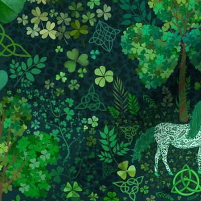 Irish Unicorns in the Celtic Woods (Dark Green) 