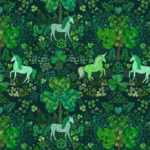Irish Unicorns in the Celtic Woods (Dark Green) 