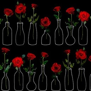 Red Rose Stems in Vases 