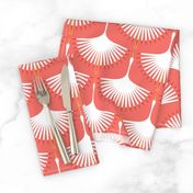 Art Deco Swans - White on Living Coral 