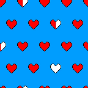 pixel hearts drained health on blue