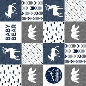 Baby bear - love you to the mountains and back - navy and grey - moose, bear, deer patchwork (90) C19BS