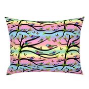 Fantasy Spring Garden - original, black branches on rainbow sunset, large 