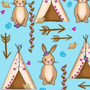 Wee little Woodlands / Boho Bunnies-on Blue Med