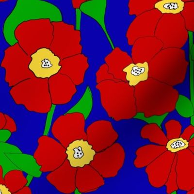 Red Poppy Flowers - 70's  Jewel Tones 