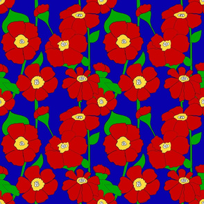 Red Poppy Flowers - 70's  Jewel Tones 