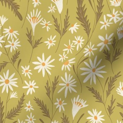 Woodland Floral No. 1 - Large Scale, Vintage Green/Gold