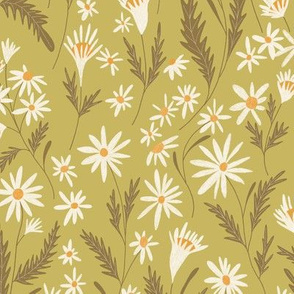 Woodland Floral No. 1 - Large Scale, Vintage Green/Gold