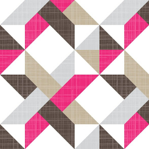 19-15a Quilt Panel Pink Brown Basket Linen Woven Star