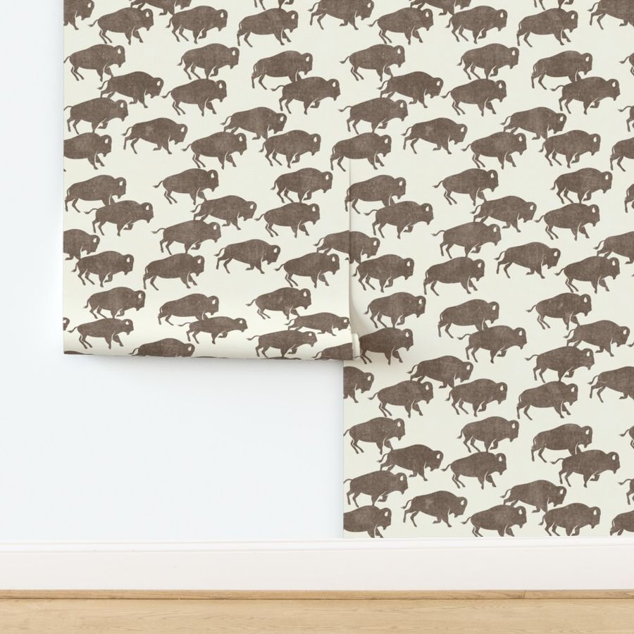 bison stampede - boho southwest - trendy buffalo - taupe - LAD19