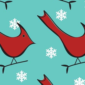 Cardinals with Snowflakes on Lt. Aqua/Green