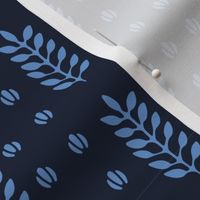 Indigo blue stylized ethnic leaf pattern. 