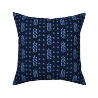 Indigo blue stylized ethnic leaf pattern. 