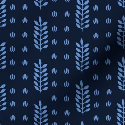 Indigo blue stylized ethnic leaf pattern. 