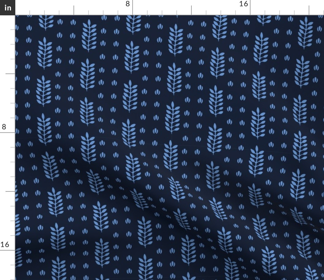 Indigo blue stylized ethnic leaf pattern. 