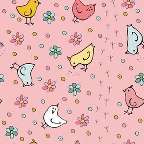 Baby Chicks and Daisies (Pink)