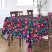 Sayulita 70s Mexican-Inspired Tropical Floral Botanical in Bright Rainbow Colours on Deep Purple - LARGE Scale - UnBlink Studio by Jackie Tahara