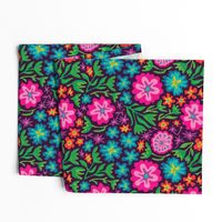 Sayulita 70s Mexican-Inspired Tropical Floral Botanical in Bright Rainbow Colours on Deep Purple - LARGE Scale - UnBlink Studio by Jackie Tahara