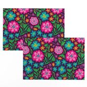 Sayulita 70s Mexican-Inspired Tropical Floral Botanical in Bright Rainbow Colours on Deep Purple - LARGE Scale - UnBlink Studio by Jackie Tahara