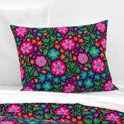 Sayulita 70s Mexican-Inspired Tropical Floral Botanical in Bright Rainbow Colours on Deep Purple - LARGE Scale - UnBlink Studio by Jackie Tahara