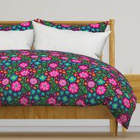 Sayulita 70s Mexican-Inspired Tropical Floral Botanical in Bright Rainbow Colours on Deep Purple - LARGE Scale - UnBlink Studio by Jackie Tahara