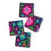 Sayulita 70s Mexican-Inspired Tropical Floral Botanical in Bright Rainbow Colours on Deep Purple - LARGE Scale - UnBlink Studio by Jackie Tahara