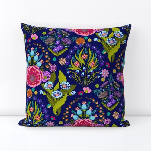 Square Throw Pillow Flowers Abstract Floral Retro Style Teal Burgundy Large Print Throw Pillow Cover by Spoonflower 18 Linen Cotton Canvas