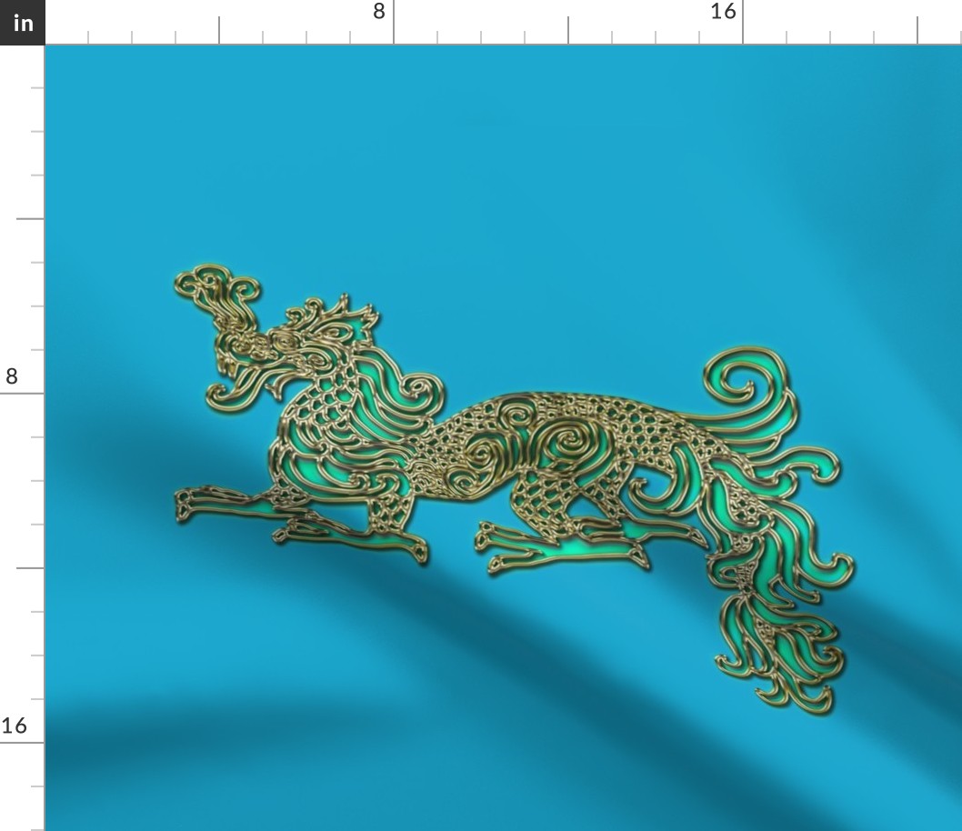 Golden Turquoise Dragon for Pillow